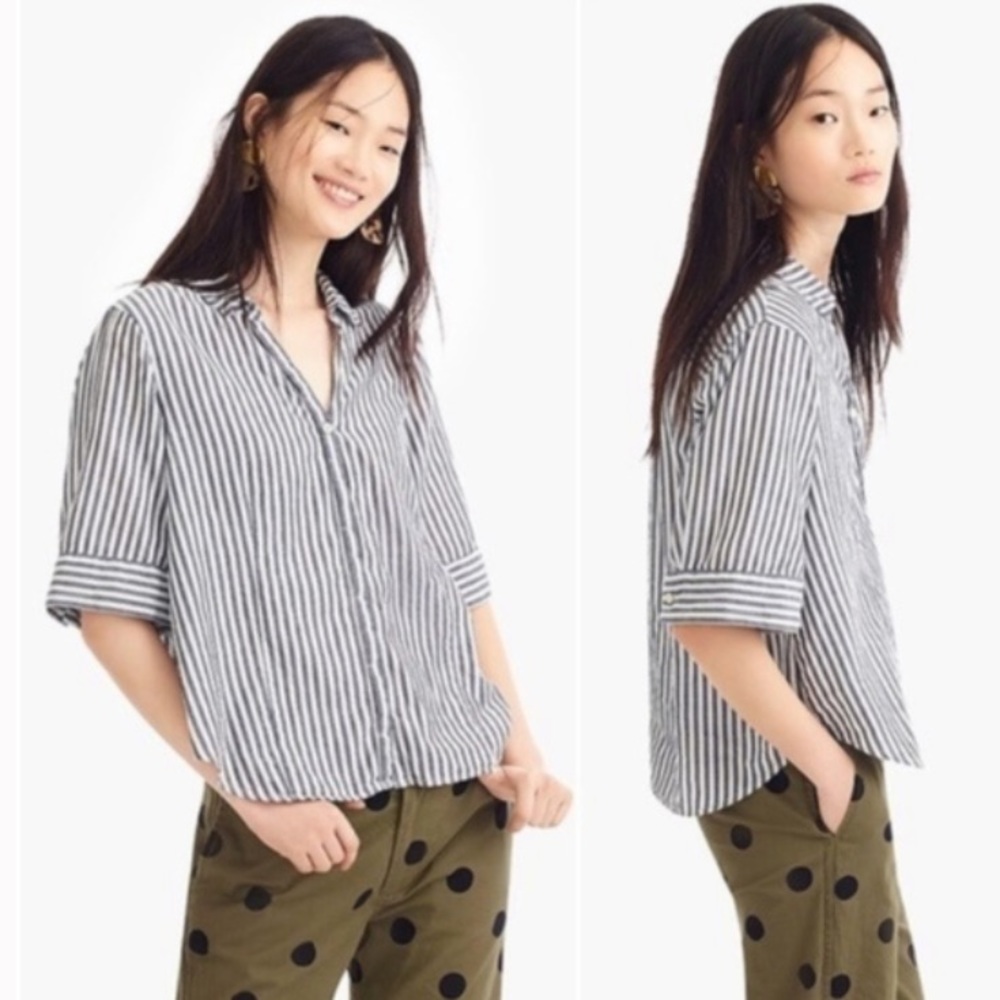 J.Crew Short-sleeve striped button down top - S